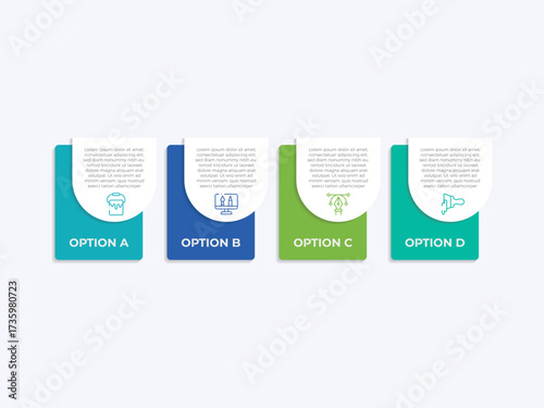 Vector infographic template with three 4 steps or options. Illustration presentation with line elements icons. Business concept design can be used for web, brochure, diagram