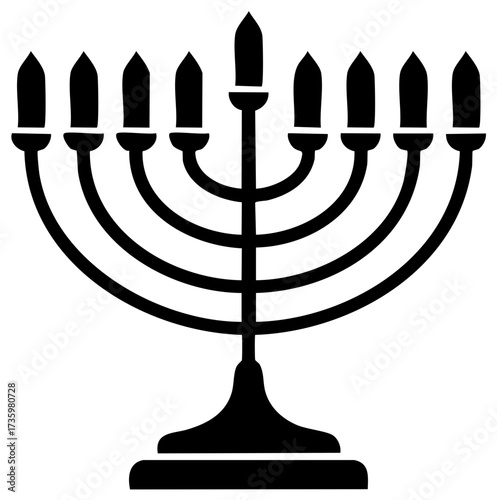 Black silhouette of a seven-branched menorah with a central candle holder