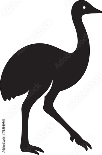 Emu walking silhouette, large flightless bird vector for wildlife, nature, and design projects.