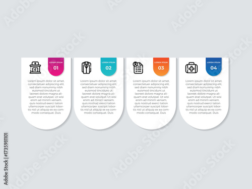 Line step infographic. 4 options workflow diagram, circle timeline number infograph, process steps chart. Linear vector infographics. Process order infographic arrow and steps point illustration