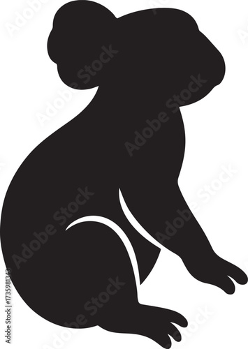 Koala sitting silhouette, adorable marsupial vector for wildlife, nature, and design projects.