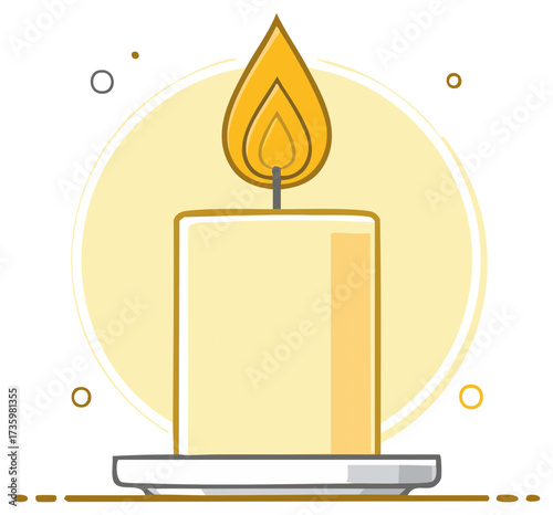 Burning candle with flame, graphic style illustration in a warm color palette