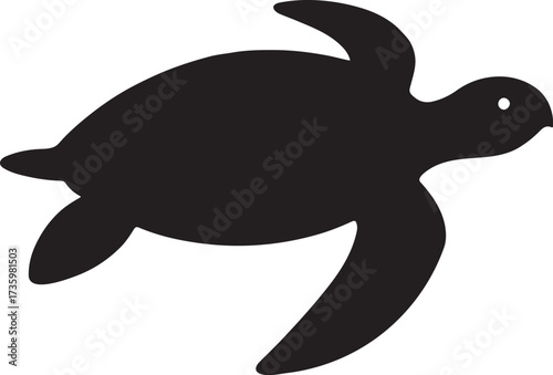 Sea turtle swimming silhouette, Great Barrier Reef marine life vector for ocean designs.