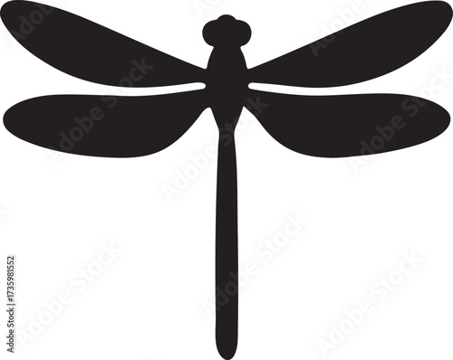 Single dragonfly silhouette with wings spread, elegant insect vector for nature designs.