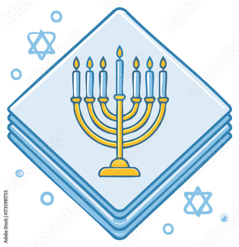 Menorah illustration on napkin with Jewish Star for Hanukkah celebration