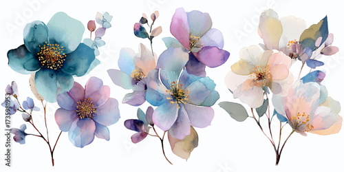 Delicate watercolor floral arrangement with soft pastel colors and ethereal blooms