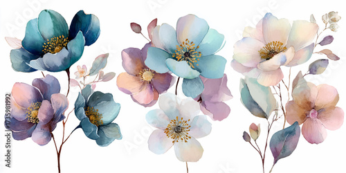 Delicate watercolor floral arrangement with soft pastel colors and artistic brushstrokes