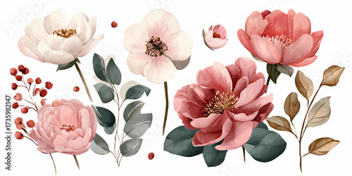 Delicate watercolor floral arrangement with soft pastel colors and artistic brushstrokes