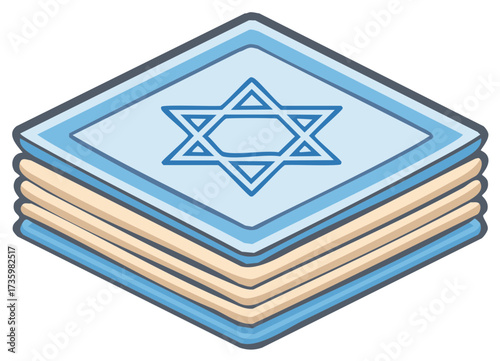 Stack of blue books with Star of David symbol on the cover