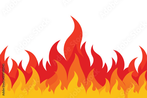 Cartoon Fire Flames Background Illustration With Red, Orange and Yellow Flames On White Background