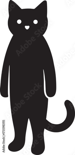 Cat standing upright like human silhouette, whimsical feline vector for creative designs.