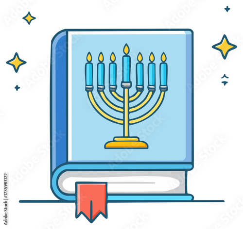 Sacred Jewish book with a glowing Hanukkah menorah icon for the Festival of Lights