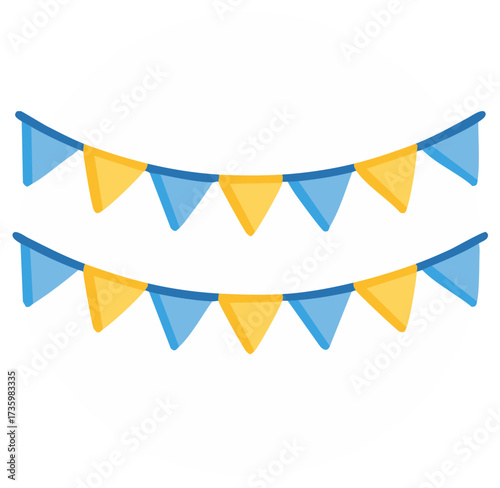 Blue and yellow party bunting flags illustration for celebration decoration