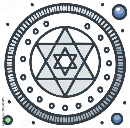 Spiritual Star of David symbol centered within a decorative circular geometric modern illustration