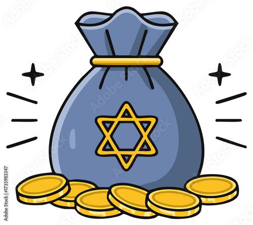 Bag of Money with Star of David and Gold Coins