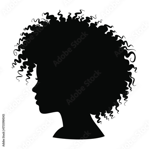 Vector silhouette illustration of a black woman with large afro hairstyle scalable eps icon silhouette vector illustration white background