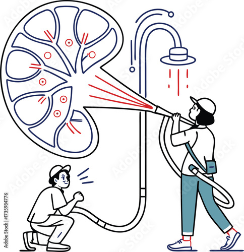 Dedicated healthcare professionals meticulously purify and treat a kidney, symbolizing advanced medical innovation for vital organ health.