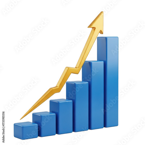 3d bar chart with upward trending golden arrow symbolizing growth and success isolated on transparent background Free Download 3d bar chart with upward trending golden arrow symbolizing growth and success isolated on transparent background - GFXLoad