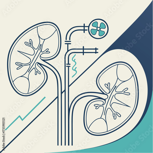 Innovative medical research concept showcasing human kidneys with advanced biological systems and scientific data analysis for health projects