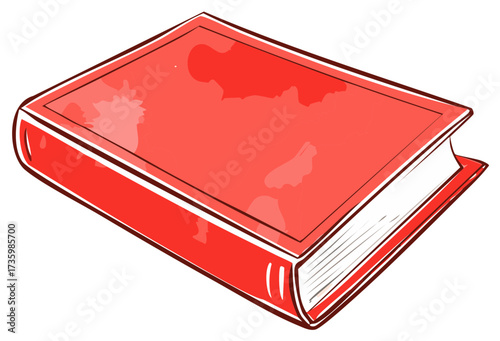 Closed book with red cover laying at a diagonal, crisp white pages with a vector illustration drawing style, creative learning concept