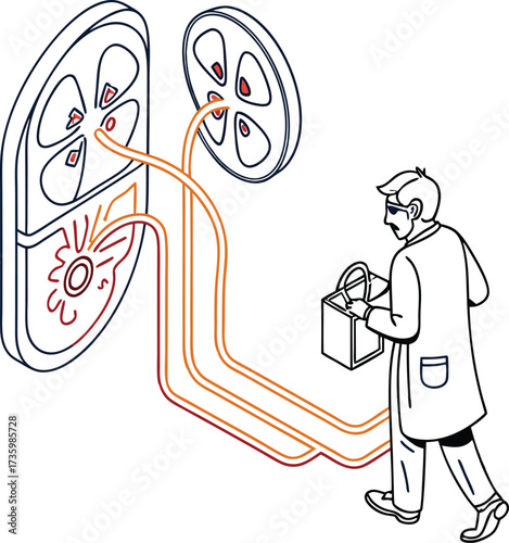 Dedicated medical professional analyzing human kidney function in a modern research laboratory, highlighting advanced health diagnostics and scientific innovation