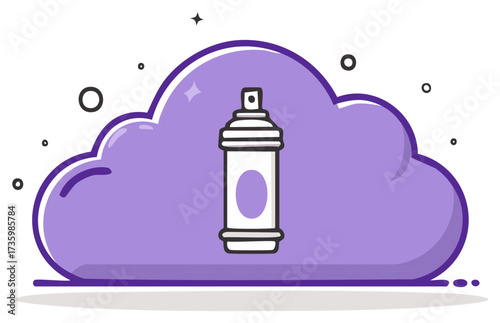 Stylized Spray Paint Can Inside Lavender Cloud for Graphic Design and Artistic Projects