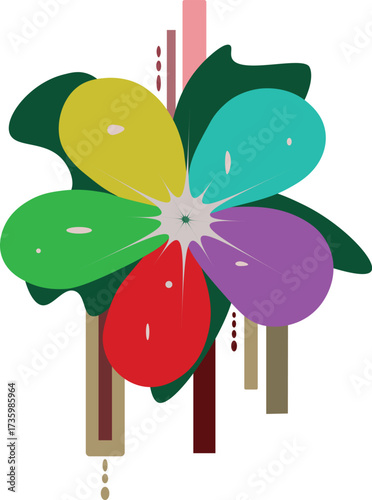 Bright multi-colored flower abstraction applique 