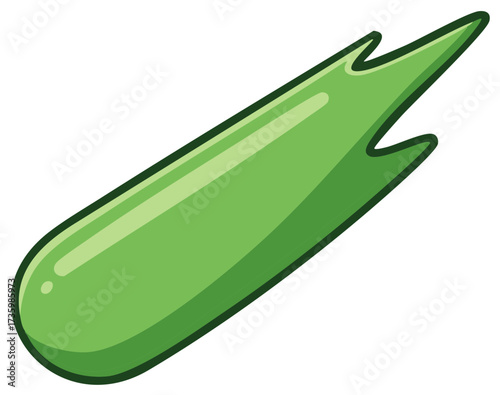 Whimsical Green Meteor Cartoon with Trailing Flames Shooting Star Illustration