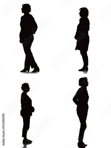 Four distinct silhouettes of women are shown standing in different poses. Each figure showcases individuality and diversity in body shapes and posture.