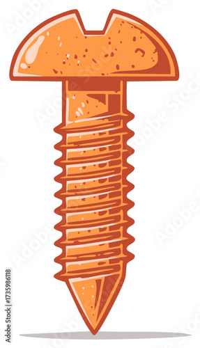 Orange cartoon screw illustration, industrial fastener graphic