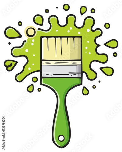 Green paint splash from a paintbrush cartoon illustration