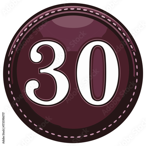 Elegant dark purple circular emblem with a prominent white number thirty design