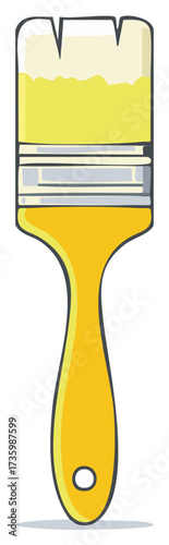 Simple cartoon illustration of a paintbrush dipped in yellow paint