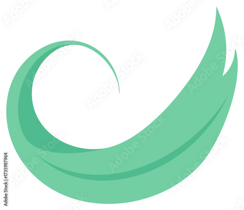 Abstract flowing green wave shape with swirling motion and gentle curve