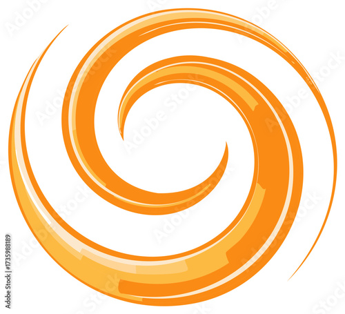 Dynamic glossy orange spiral swirl element in circular motion