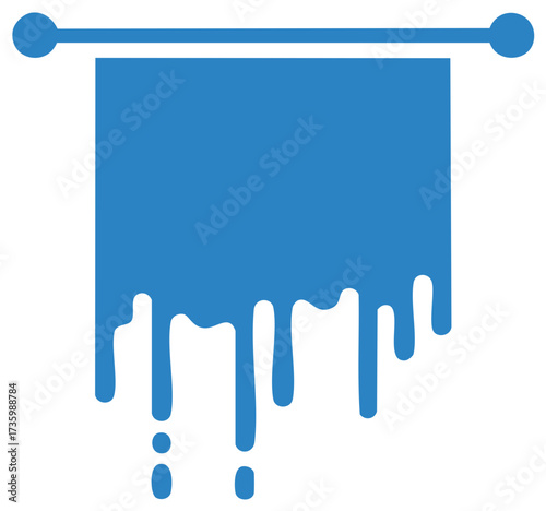 Wet blue towel or cloth dripping water icon hanging on a rack. Simple vector illustration.