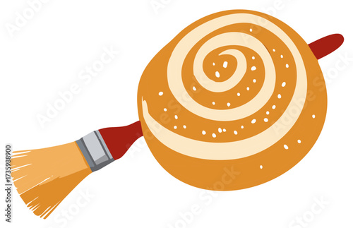Creative Illustration of Sweet Roll on Paintbrush Combining Food with Art Concept