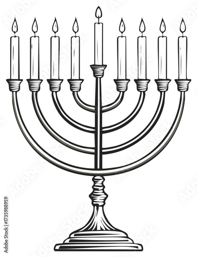 Illustration of a Chanukah menorah with lit candles