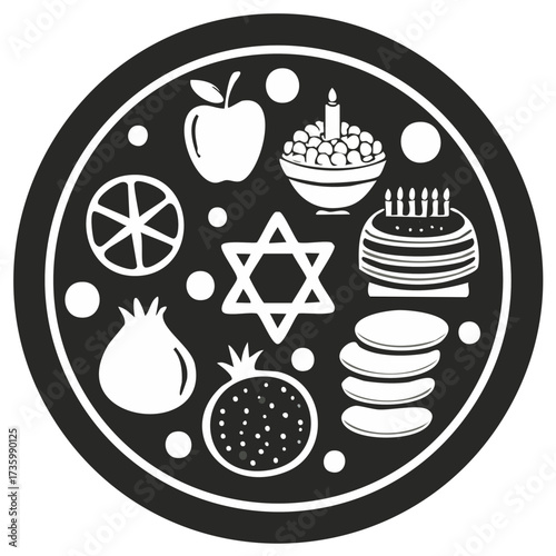 Celebratory platter with Jewish symbols and food items