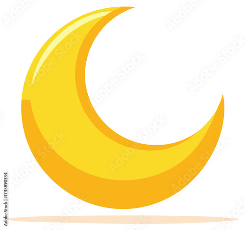 Vector illustration of a crescent moon on a white background, cartoon style of the moonlight at night.