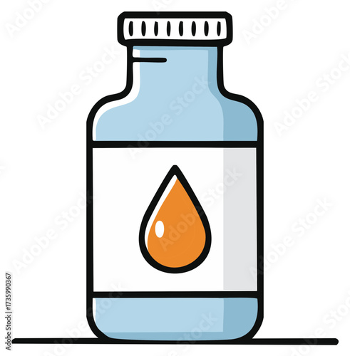 Vector Icon of a Medicine Bottle with an Orange Liquid Drop on the Label