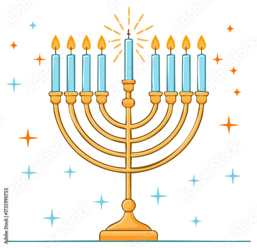 Festive Menorah with Glowing Candles and Sparkling Stars for Hanukkah Celebration