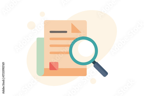 Magnifying Glass Analyzing Document with Triangle and Lines Flat Illustration