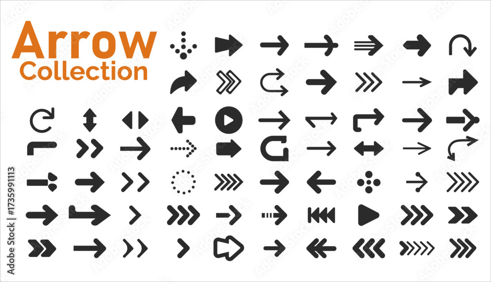 Naklejka premium Diverse collection of black arrows pointing in various directions and styles