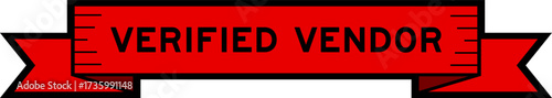Ribbon label banner with word verified vendor in red color on white background