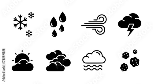 Weather Forecast Symbols Representing Various Atmospheric Conditions