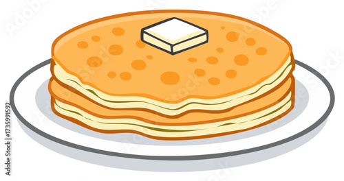 Delicious stack of golden pancakes with a melting pat of butter on a plate breakfast food illustration