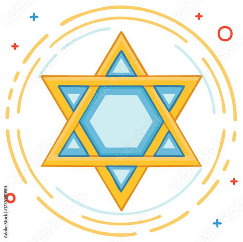Golden Star of David Jewish religious symbol vector icon for holidays and celebration
