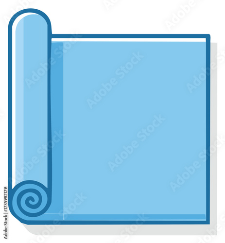 Rolled blue mat for yoga or exercise, geometric design illustration