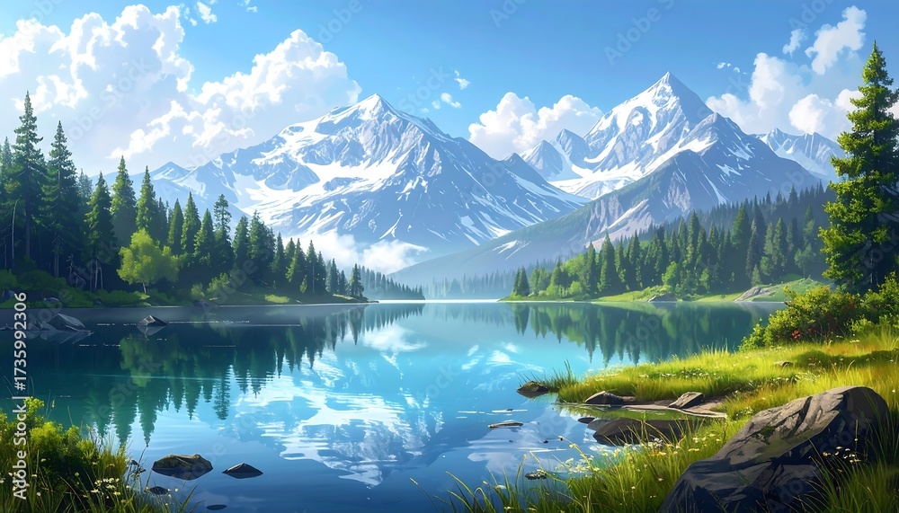 Fototapeta premium Serene Mountain Lake Landscape.